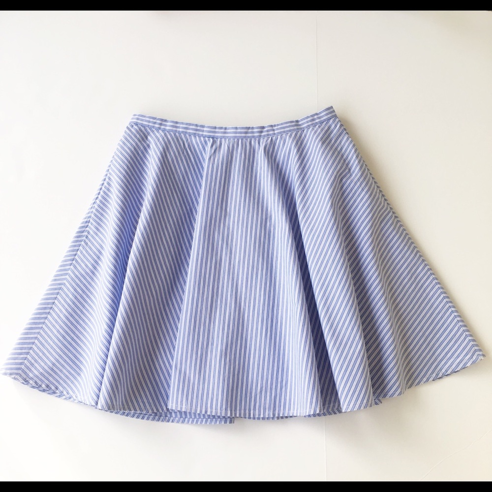 J. Crew Striped A-Line Light Blue White Above Knee